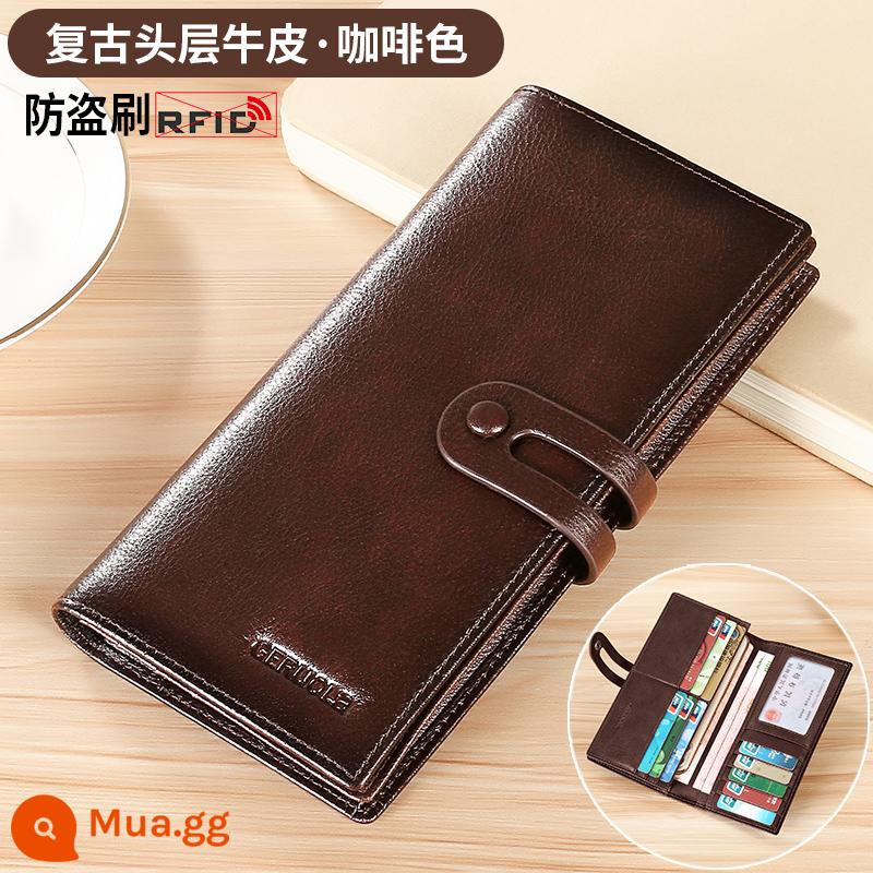 Ví nam giới chính hãng Phiên bản dài 2021 MULTI -CAR DEPHE LETHER RETRO COWHIDE COWHoLE TAP - Màu nâu (bàn chải chống trộm da bò lớp 1 cọ xát)