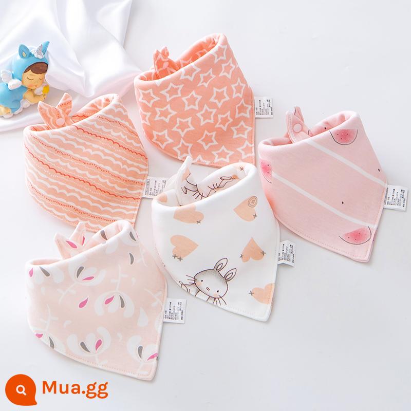 Bé nước bọt khăn nguyên chất yếm cotton sơ sinh chống nôn sữa yếm trẻ em khăn choàng nước bọt bé tam giác khăn mùa thu đông - Bé gái cotton nguyên chất màu hồng trong suốt (5 gói)