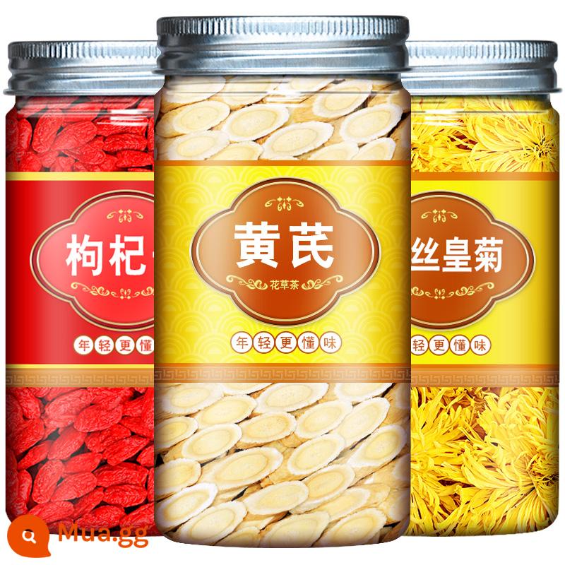 Astragalus thuốc thảo dược Trung Quốc xác thực Cam Túc lát lớn của Huang's Beiqi y học cổ truyền Trung Quốc ngâm trong nước Cửa hàng hàng đầu chính thức đặc biệt Yefeisheng - [Ba lon] Hoàng kỳ 100g, Wolfberry 150g, Cúc vàng 20g