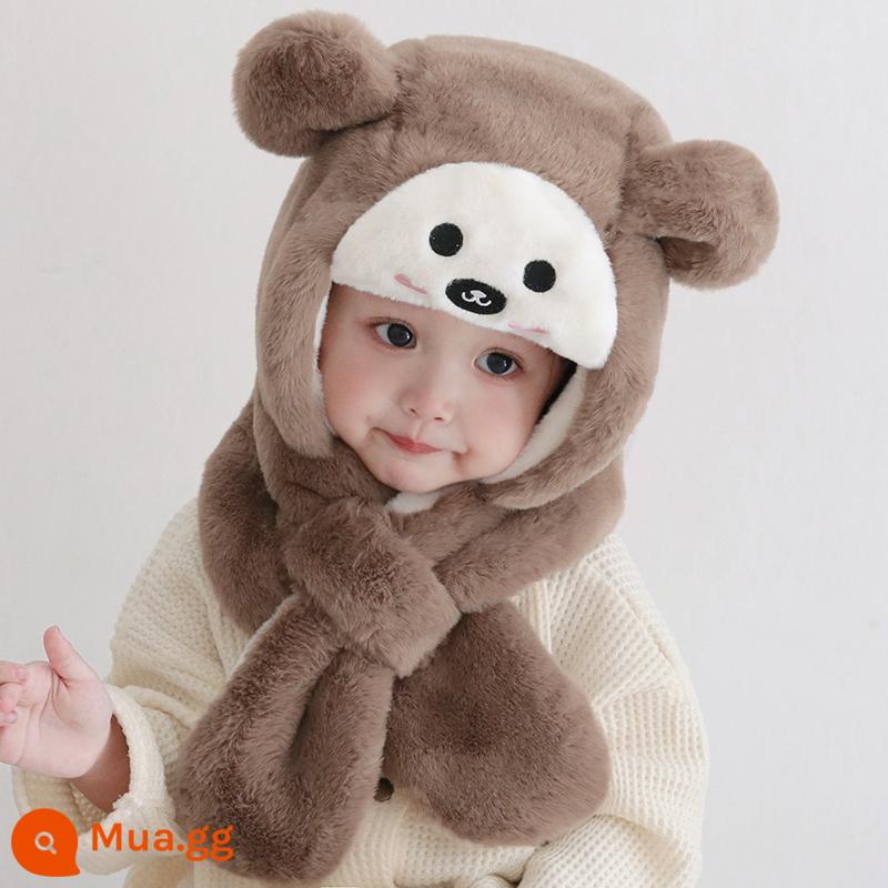 Nón Trẻ Em Baby Baby 2022 New Boy Khăn Chống Gió Tích Hợp Mũ Bảo Vệ Tai Thu Đông Bé Trai Bé Gái - Gấu nâu ~ thêu