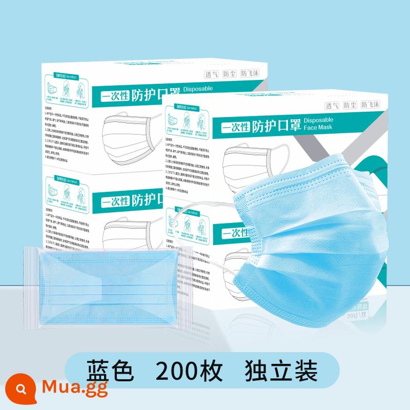 100 mặt nạ dùng một lần màu đen Thiết bị bảo vệ ba lớp Thoáng khí và chống bụi Thời trang nam và nữ Bao bì cá nhân hợp thời trang - Ba lớp đóng gói độc lập-[Blue 200 miếng]