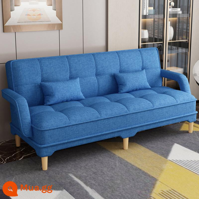 Gấp 2 Sofa Giường Căn Hộ Nhỏ Phòng Khách Đôi 3 Người Đa Năng Có Thể Giặt Vải Cao Su Lười Sofa Giường - Vải lanh màu xanh đậm