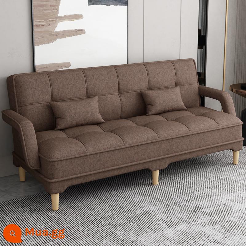 Gấp 2 Sofa Giường Căn Hộ Nhỏ Phòng Khách Đôi 3 Người Đa Năng Có Thể Giặt Vải Cao Su Lười Sofa Giường - vải lanh cà phê