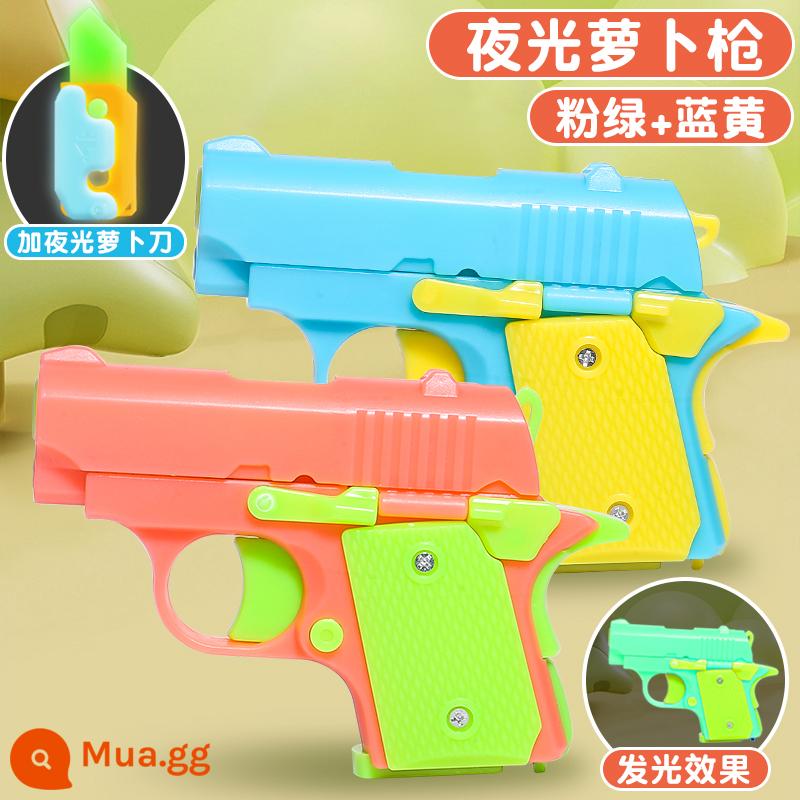 1911 Cub 3D In Hình Súng Ngắn Trọng Lực Cà Rốt Súng Blowback Mini Cà Rốt Dao Chính Hãng Giải Nén Đồ Chơi - Sự kết hợp màu sắc mới của 2 [Súng củ cải phát sáng trong bóng tối] xanh dương và vàng + hồng và xanh lá cây, dao củ cải phát sáng miễn phí * 2