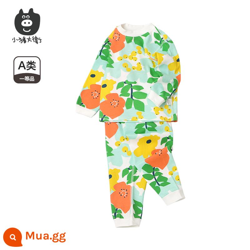 Bộ Đồ Lót Cotton Trẻ Em Piggy David Bộ Đồ Lót Cotton Bé Trai Và Bé Gái Cổ Tròn Dài Tay Quần Áo Mùa Xuân Và Quần Mùa Xuân Bộ 2 Món 2 Món - Đầy xuân [cổ giữa]