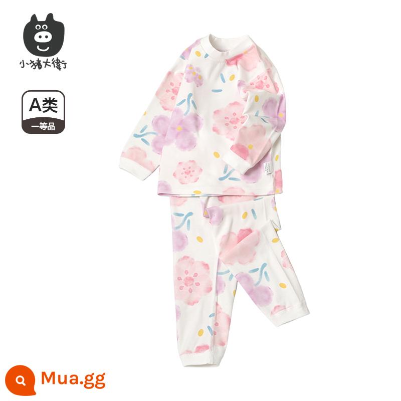 Bộ Đồ Lót Cotton Trẻ Em Piggy David Bộ Đồ Lót Cotton Bé Trai Và Bé Gái Cổ Tròn Dài Tay Quần Áo Mùa Xuân Và Quần Mùa Xuân Bộ 2 Món 2 Món - Hoa nở [cổ giữa]