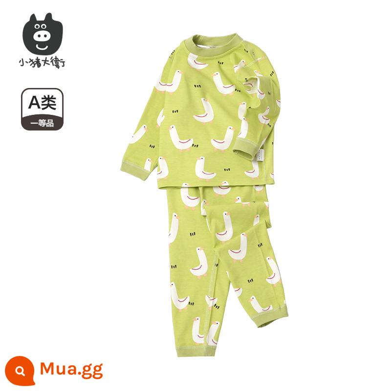 Bộ Đồ Lót Cotton Trẻ Em Piggy David Bộ Đồ Lót Cotton Bé Trai Và Bé Gái Cổ Tròn Dài Tay Quần Áo Mùa Xuân Và Quần Mùa Xuân Bộ 2 Món 2 Món - Vịt xanh [cổ giữa]