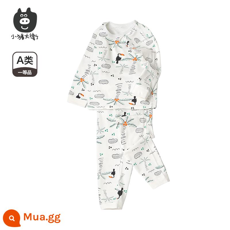 Bộ Đồ Lót Cotton Trẻ Em Piggy David Bộ Đồ Lót Cotton Bé Trai Và Bé Gái Cổ Tròn Dài Tay Quần Áo Mùa Xuân Và Quần Mùa Xuân Bộ 2 Món 2 Món - Chim Dừa Xanh Bốn Mùa