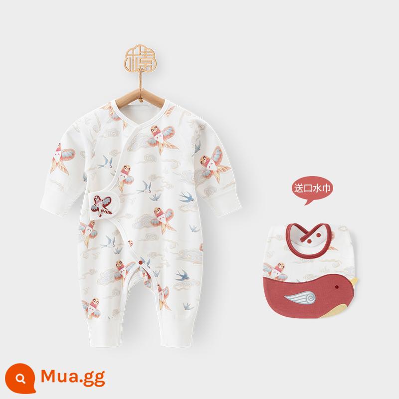 Áo Liền Quần Cotton Sơ Sinh Cho Bé Dài Tay Áo Liền Quần Bé Sơ Sinh Nhà Bộ Đồ Ngủ Mùa Xuân Và Mùa Thu Nhà Sư Quần Áo - Diều mây trắng/giấy nhạn mây