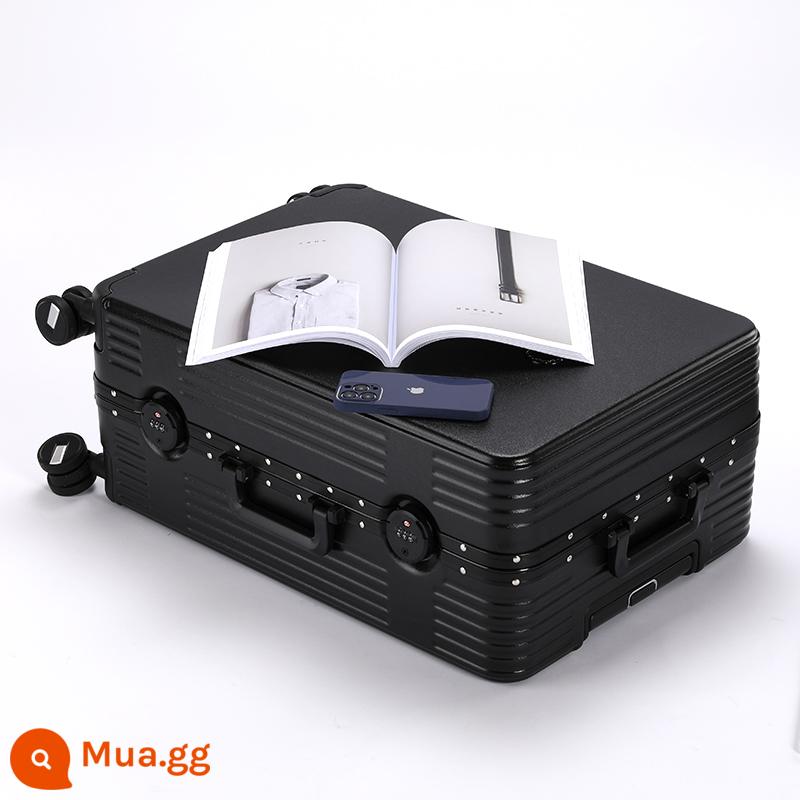 Mật Khẩu Vali Khung Nhôm Xe Đẩy Vali Nữ Chất Liệu PC 2022 Mới Im Lặng Đa Năng Bánh Nam Công Suất Lớn - Khung nhôm chịu áp lực gia cố màu đen