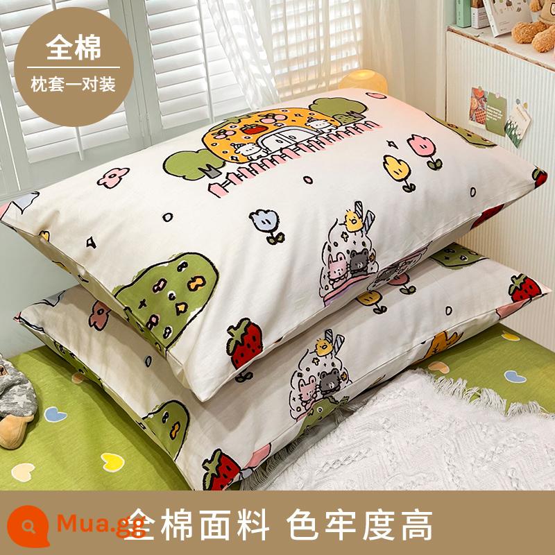 Vỏ gối cotton nguyên chất 100, vỏ gối cotton nguyên chất, một đôi dùng trong nhà, 48*74cm, gói đơn, 2024 vỏ gối mới dành cho nam - [Vỏ gối] Candy House/cặp/bông