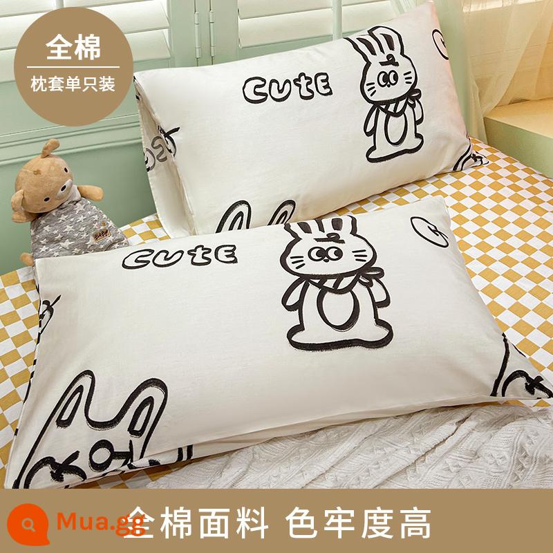 Vỏ gối cotton nguyên chất 100, vỏ gối cotton nguyên chất, một đôi dùng trong nhà, 48*74cm, gói đơn, 2024 vỏ gối mới dành cho nam - [Vỏ Gối] Thỏ Đen Trắng/Đơn/Bông