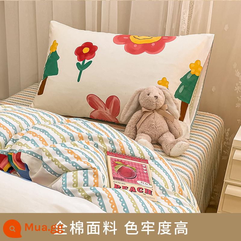 Vỏ gối cotton nguyên chất 100, vỏ gối cotton nguyên chất, một đôi dùng trong nhà, 48*74cm, gói đơn, 2024 vỏ gối mới dành cho nam - [Vỏ gối] Thỏ cầu vồng/cặp/bông