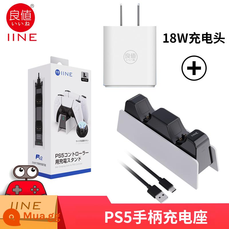 Ghế sạc tay cầm PS5 đích thực, tay cầm sạc không dây, ghế sạc trò chơi, ghế đôi với hộp bảo vệ tương thích với ánh sáng - Đế sạc PS5 L652+đầu sạc 18W [có hộp đựng]