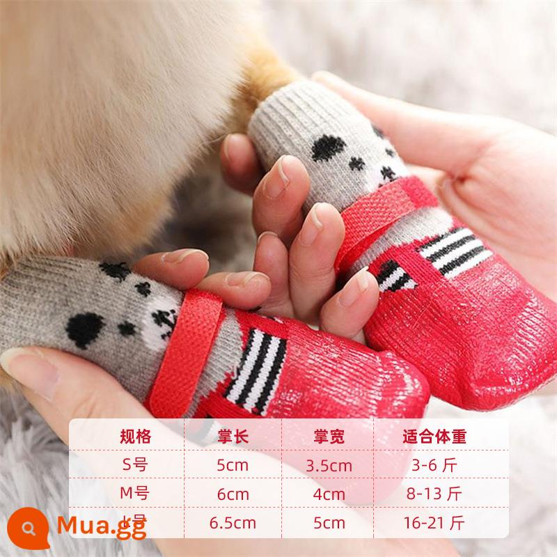 Giày cho chó mùa đông chống thấm nước chống rơi bao chân Teddy Bichon chó nhỏ không rớt chân tất chống bẩn giày và tất cho thú cưng - Gấu phiên bản nâng cấp --- màu đỏ