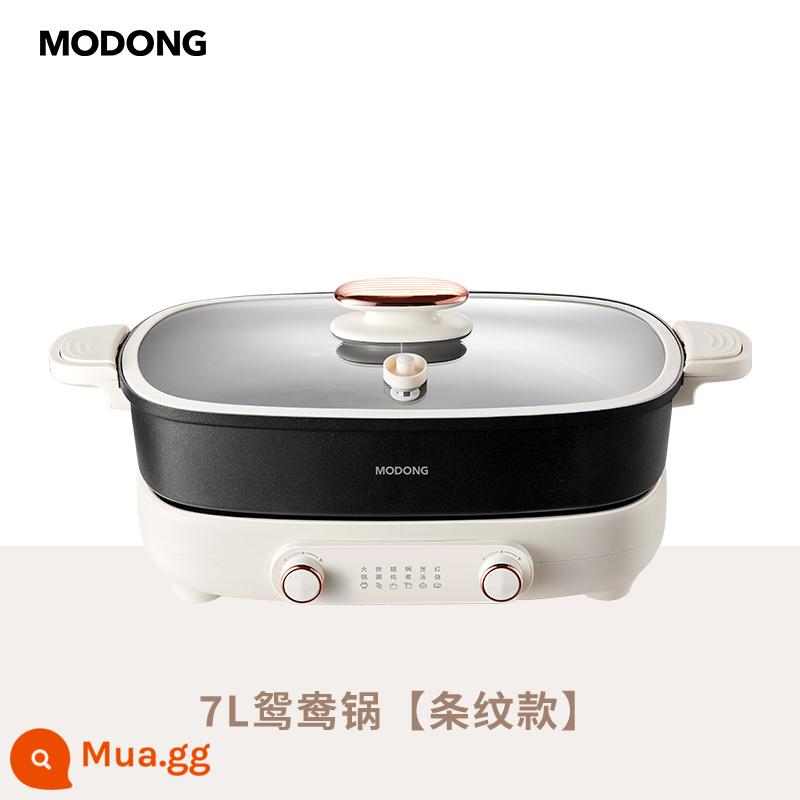 Modong Yuanyang Lẩu Điện Hộ Gia Đình Hai Nồi Lẩu Điện Dung Tích Lớn 7L Điện Đa Năng Chảo Nấu Nhanh nồi - Nồi áp suất siêu nhỏ Yuanyang 7L [kiểu sọc]