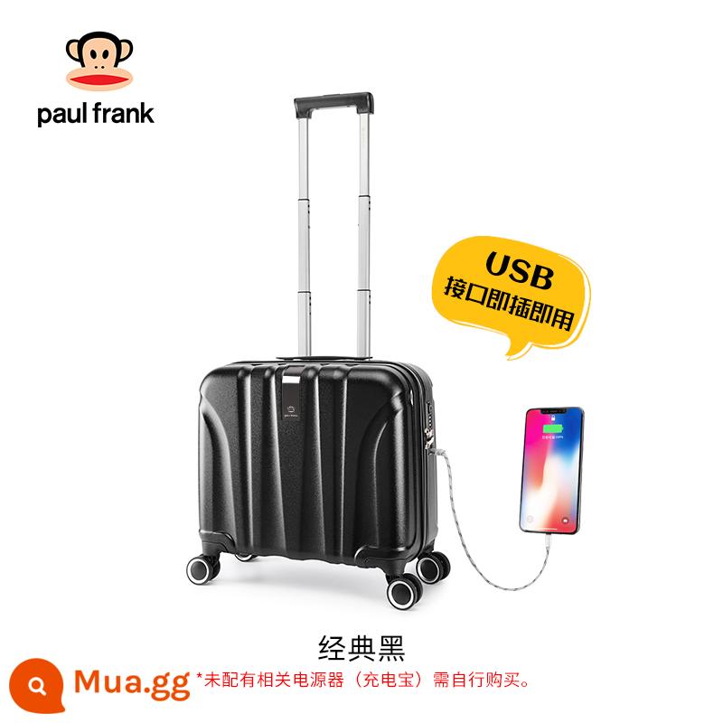 Vali Lớn Khỉ Miệng Nhỏ Vali Nữ 16 Inch Lên Máy Bay Vali Nam Vali Da Mini Xe Đẩy Trường Hợp - Màu đen cổ điển