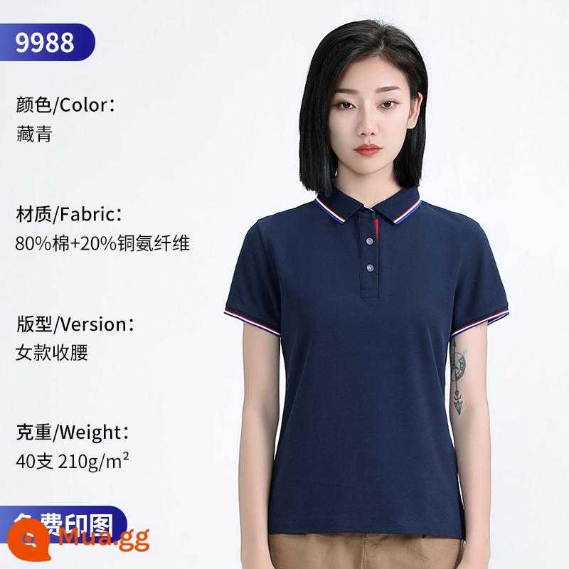 Áo Polo cao cấp tùy chỉnh quần áo làm việc đội mùa hè mặc in logo tùy chỉnh nhân viên T-shirt ngắn tay văn hóa - 9988 nữ màu xanh navy