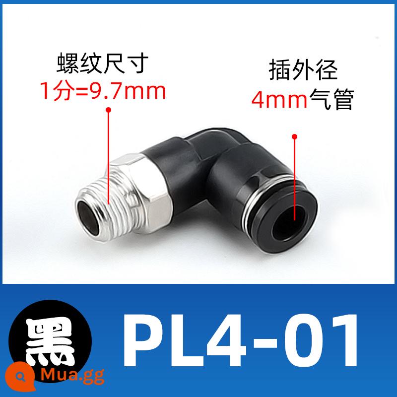 Ống dẫn khí nén ren chữ L uốn góc phải 90 độ qua đầu nối nhanh PL4/6/8/10-M5/01/02/03/04 - PL4-01 đen