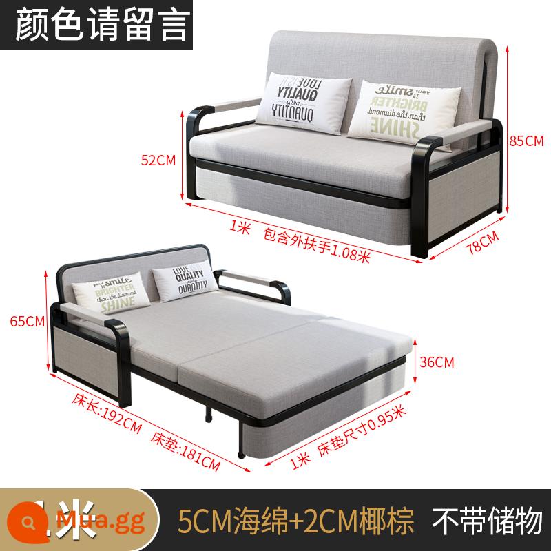 Sofa giường gấp phòng khách đa năng kiêm dụng căn hộ nhỏ giường đôi thu vào lưới đỏ đơn ngồi nằm kinh tế - 1m + xốp 5cm + cọ dừa 2cm - ghi màu [kiểu thường]