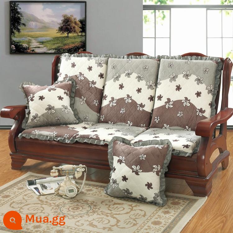 Đệm sofa gỗ đặc kết hợp chống trượt đa năng Đệm bọt biển dày ba chỗ có tựa lưng Đệm ghế gỗ kiểu cũ một mảnh - màu tím