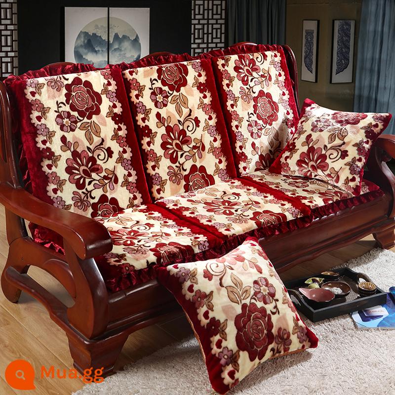 Đệm sofa gỗ đặc kết hợp chống trượt đa năng Đệm bọt biển dày ba chỗ có tựa lưng Đệm ghế gỗ kiểu cũ một mảnh - dưa hấu đỏ