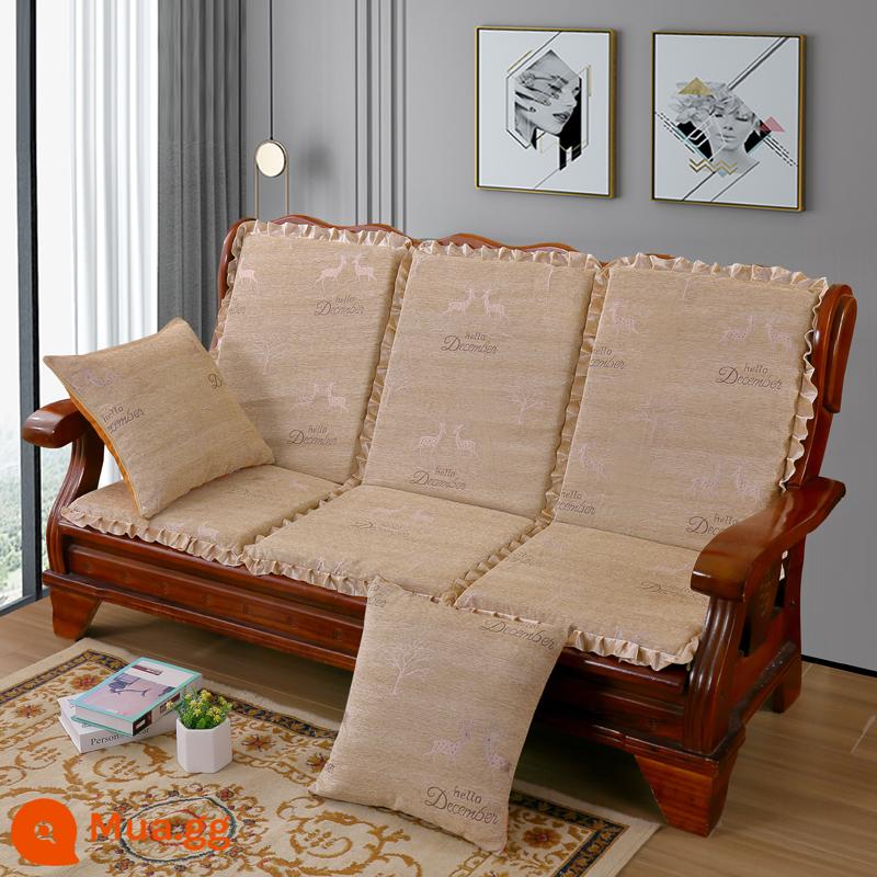 Đệm sofa gỗ đặc kết hợp chống trượt đa năng Đệm bọt biển dày ba chỗ có tựa lưng Đệm ghế gỗ kiểu cũ một mảnh - tím đậm