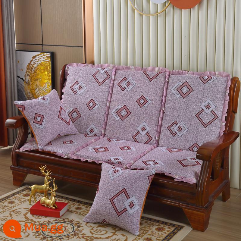 Đệm sofa gỗ đặc kết hợp chống trượt đa năng Đệm bọt biển dày ba chỗ có tựa lưng Đệm ghế gỗ kiểu cũ một mảnh - xám nhạt