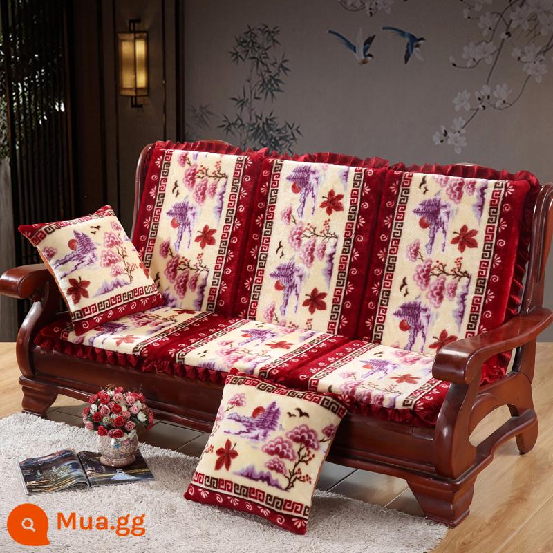 Đệm sofa gỗ đặc kết hợp chống trượt đa năng Đệm bọt biển dày ba chỗ có tựa lưng Đệm ghế gỗ kiểu cũ một mảnh - vàng