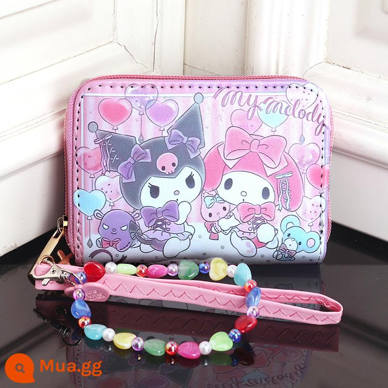 Túi đựng tiền xu trẻ em Sanrio Kuromi Ins nữ sinh viên nữ hoạt hình ngắn ví nhỏ cầm tay - Phiên bản nằm ngang của Kuromi và thỏ màu tím nhạt