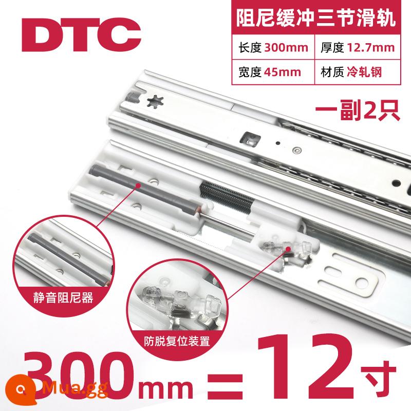 Bộ đệm giảm chấn theo dõi ngăn kéo phần cứng Dongtai DTC ba đoạn ray trượt ray trượt gắn bên chống kẹp tay tự mồi - Đệm giảm chấn ba đoạn 12 inch = 30cm bạc (mỗi gói 2 miếng)