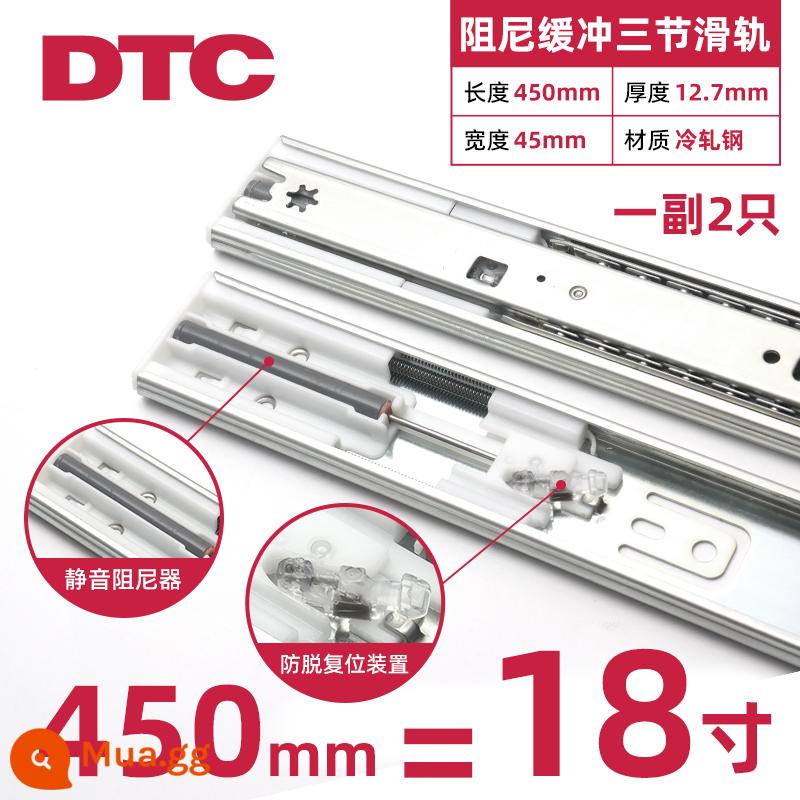 Bộ đệm giảm chấn theo dõi ngăn kéo phần cứng Dongtai DTC ba đoạn ray trượt ray trượt gắn bên chống kẹp tay tự mồi - Đệm giảm chấn ba đoạn 18 inch = 45cm bạc (mỗi gói 2 miếng)