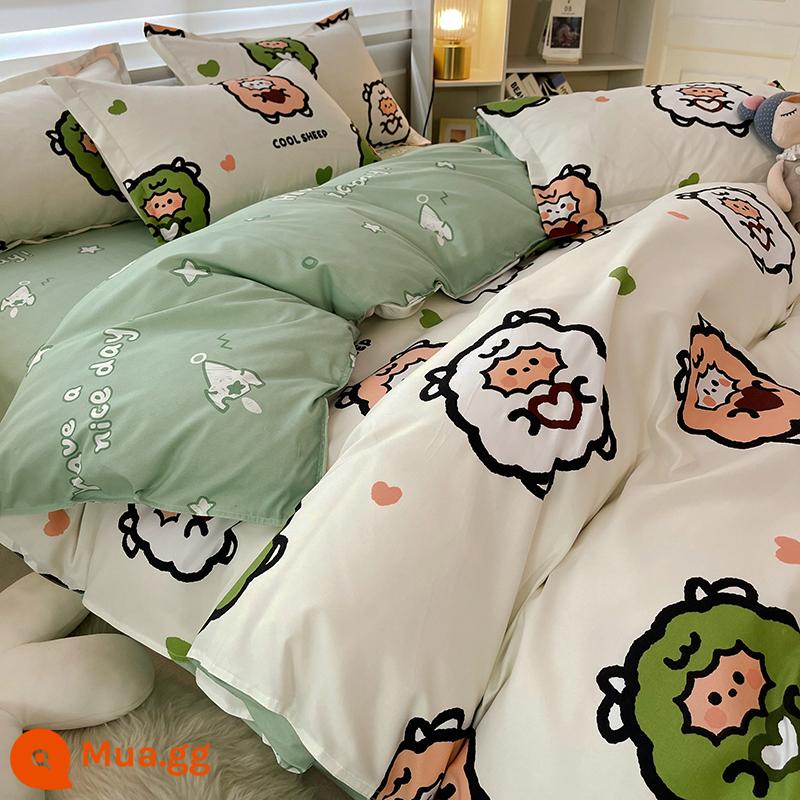 Ins Ga Giường 4 Món Bộ Ga Giường Cotton Đôi Vỏ Chăn Cotton Nguyên Chất Ký Túc Xá Sinh Viên Chăn Ga Gối 3 Miếng 4 - Cừu Nâu Nhạt Meie GD