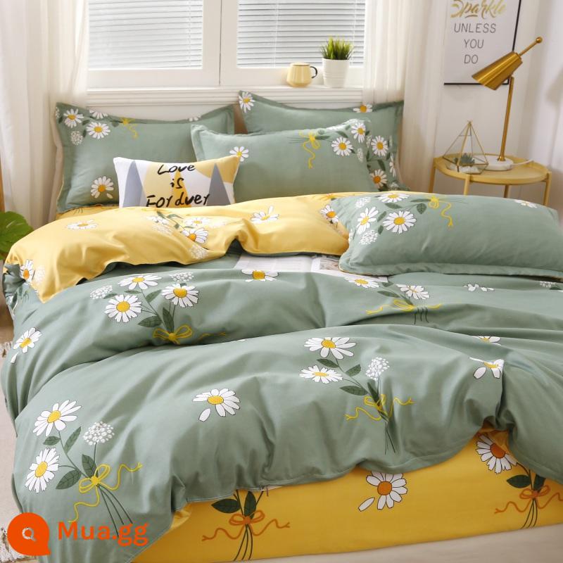 Ins Ga Giường 4 Món Bộ Ga Giường Cotton Đôi Vỏ Chăn Cotton Nguyên Chất Ký Túc Xá Sinh Viên Chăn Ga Gối 3 Miếng 4 - Ngọc Cúc Vàng O