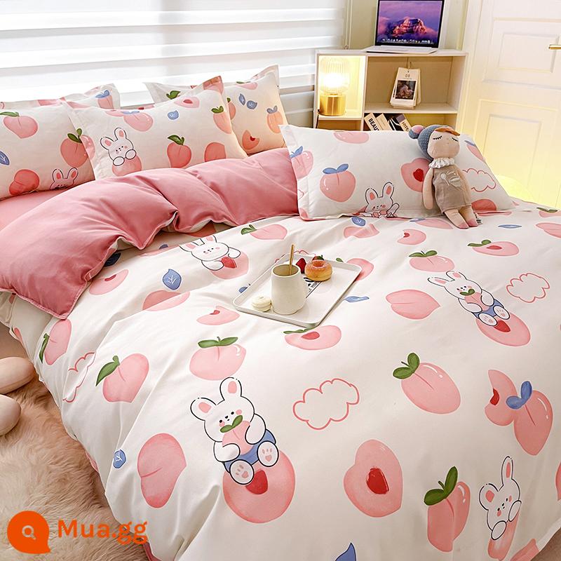 Ins Ga Giường 4 Món Bộ Ga Giường Cotton Đôi Vỏ Chăn Cotton Nguyên Chất Ký Túc Xá Sinh Viên Chăn Ga Gối 3 Miếng 4 - Hồ Xanh Sức Sống Đào GD