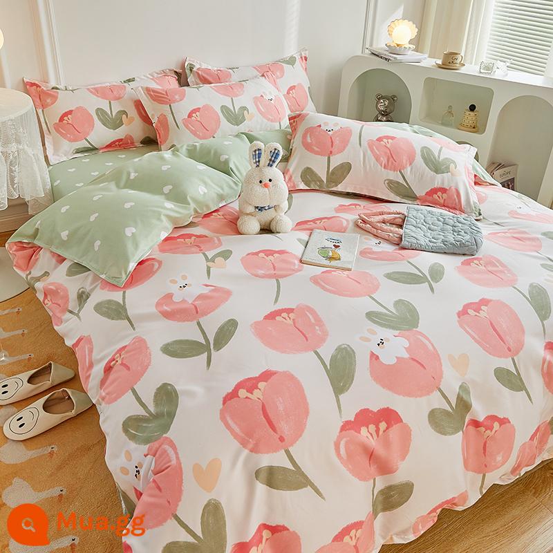 Ins Ga Giường 4 Món Bộ Ga Giường Cotton Đôi Vỏ Chăn Cotton Nguyên Chất Ký Túc Xá Sinh Viên Chăn Ga Gối 3 Miếng 4 - Hoa Xanh Hoàng Gia Trong Tâm Trạng Yêu K