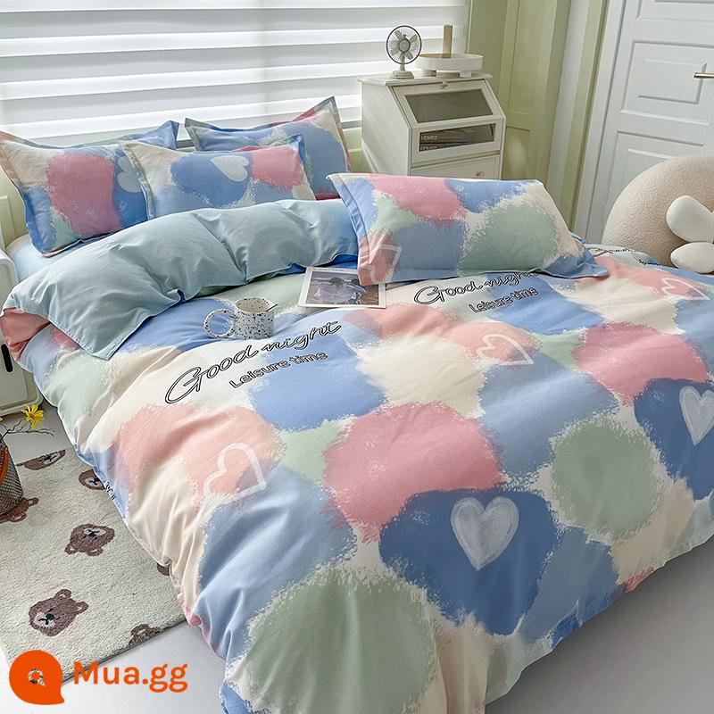 Ins Ga Giường 4 Món Bộ Ga Giường Cotton Đôi Vỏ Chăn Cotton Nguyên Chất Ký Túc Xá Sinh Viên Chăn Ga Gối 3 Miếng 4 - Kết xuất màu xanh đậm hoàng gia GD