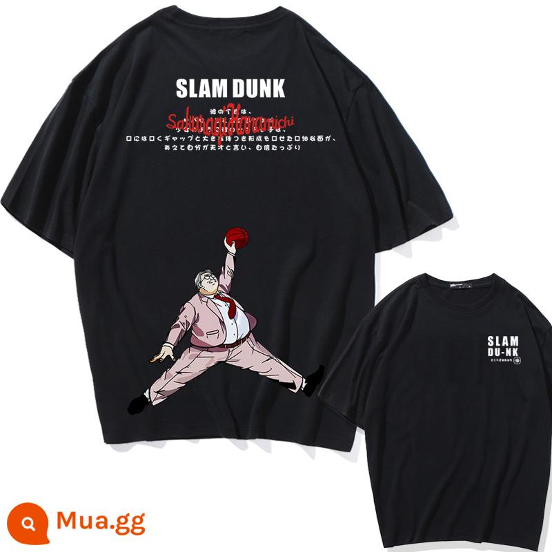 Mùa Hè 2023 Slam Dunk Áo Thun Ngắn Tay Nam Tất Cả Các Trận Đấu Bóng Rổ Quần Áo Dáng Rộng Hợp Thời Trang Sakuragi Flower Road Khớp Nửa Tay - Tiếng Anh Anxi Slam Dunk-Đen