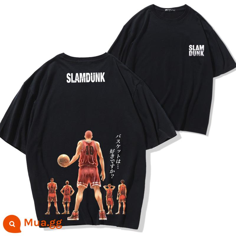 Mùa Hè 2023 Slam Dunk Áo Thun Ngắn Tay Nam Tất Cả Các Trận Đấu Bóng Rổ Quần Áo Dáng Rộng Hợp Thời Trang Sakuragi Flower Road Khớp Nửa Tay - Slam Dunk 5 Back-Đen