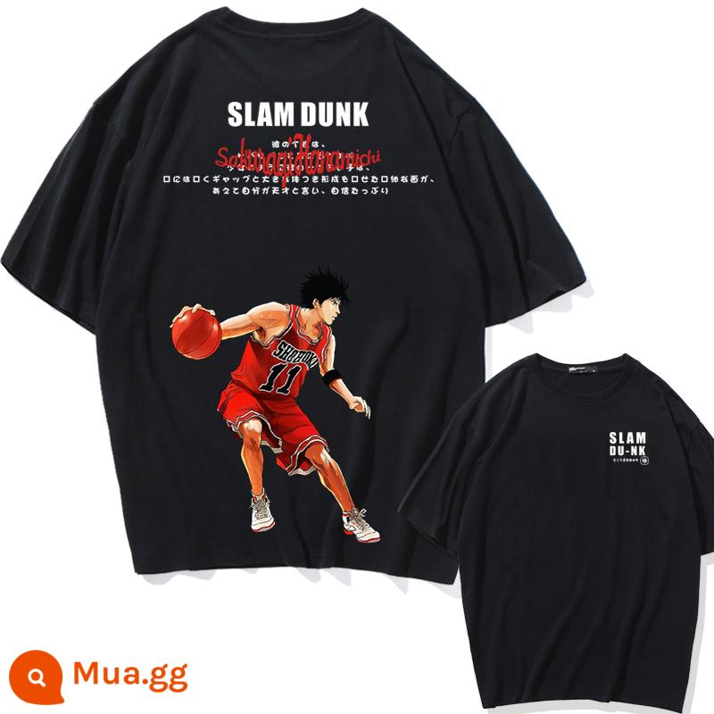 Mùa Hè 2023 Slam Dunk Áo Thun Ngắn Tay Nam Tất Cả Các Trận Đấu Bóng Rổ Quần Áo Dáng Rộng Hợp Thời Trang Sakuragi Flower Road Khớp Nửa Tay - Rukawa Rê bóng-Đen