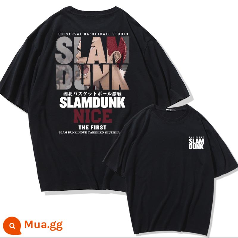 Mùa Hè 2023 Slam Dunk Áo Thun Ngắn Tay Nam Tất Cả Các Trận Đấu Bóng Rổ Quần Áo Dáng Rộng Hợp Thời Trang Sakuragi Flower Road Khớp Nửa Tay - Sakuragi SLAM-Đen