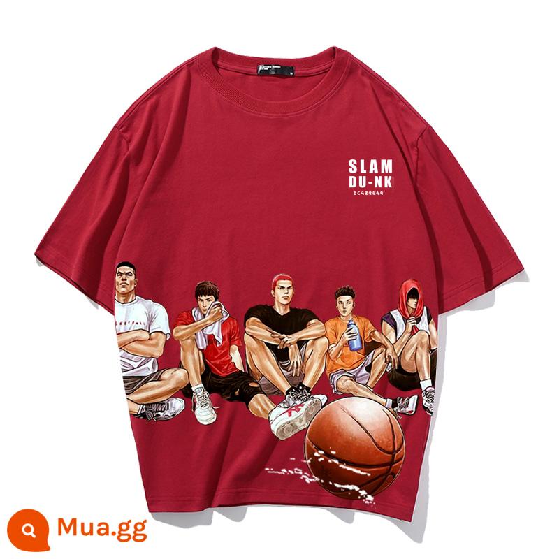 Mùa Hè 2023 Slam Dunk Áo Thun Ngắn Tay Nam Tất Cả Các Trận Đấu Bóng Rổ Quần Áo Dáng Rộng Hợp Thời Trang Sakuragi Flower Road Khớp Nửa Tay - Đêm thách đấu sắc màu 5-Đỏ