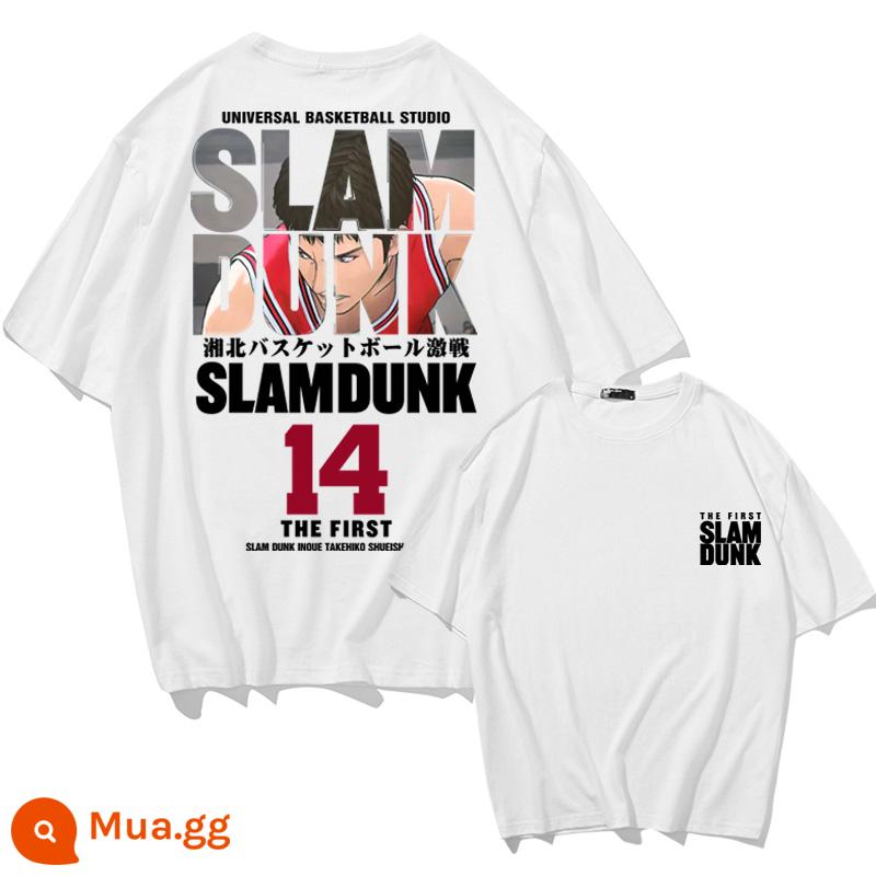 Mùa Hè 2023 Slam Dunk Áo Thun Ngắn Tay Nam Tất Cả Các Trận Đấu Bóng Rổ Quần Áo Dáng Rộng Hợp Thời Trang Sakuragi Flower Road Khớp Nửa Tay - Số 14 Mitsui SLAM-Trắng