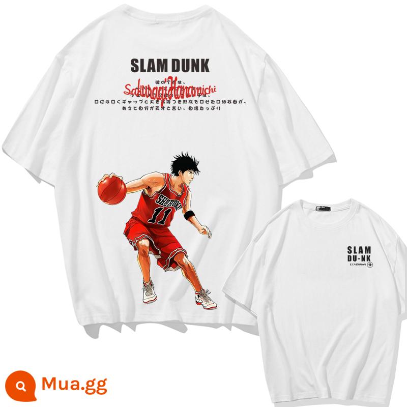 Mùa Hè 2023 Slam Dunk Áo Thun Ngắn Tay Nam Tất Cả Các Trận Đấu Bóng Rổ Quần Áo Dáng Rộng Hợp Thời Trang Sakuragi Flower Road Khớp Nửa Tay - Tiếng Anh Rukawa Rê bóng-Trắng