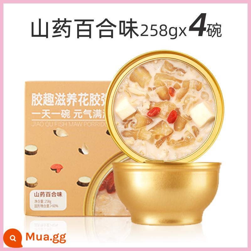 Cháo bóng cá thơm ngon truyền thống Jiaoqu 258g * 4 bát bóng cá và bóng cá ăn liền dành cho bà bầu thay thế bữa ăn cho nhân viên văn phòng - Vị khoai lang và hoa huệ 258g*4