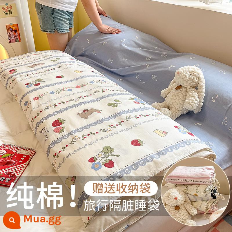 Cotton tinh khiết cotton du lịch khách sạn bẩn túi ngủ đơn công tác du lịch tấm chăn ga trải giường du lịch xách tay kho báu - Ren Rabbit [Cách ly toàn diện bụi bẩn, an toàn khi ngủ khỏa thân]