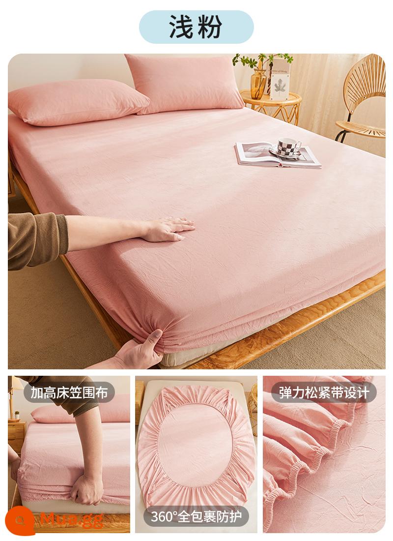 Cotton Giặt Cotton Trang Bị Tấm Đơn 100 Cotton Trải Giường Ký Túc Xá Đơn Tấm Bảo Vệ Nệm Vỏ Gối 3 Bộ 3 - Hồng nhạt [100% cotton đã giặt]