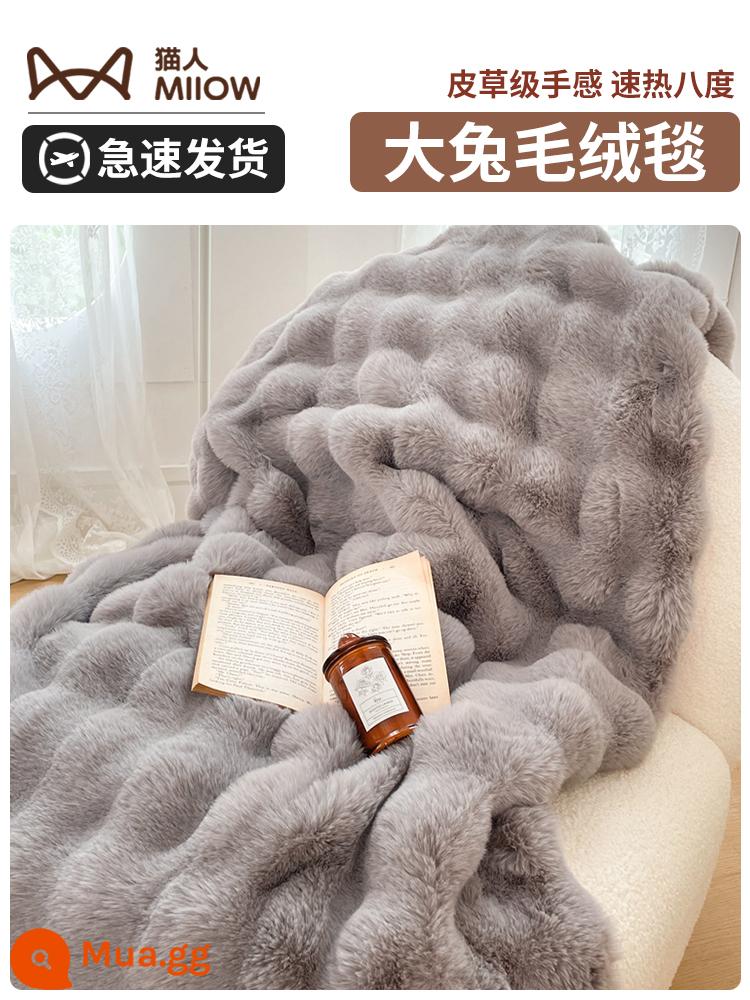 Thỏ Sang Trọng Chăn Mùa Đông Dày Bao Chăn Ngủ Trưa Văn Phòng Chăn Khăn Choàng Sofa Chăn Nhung San Hô Chăn Dành Cho Giường - Mẫu dây kéo mùa đông siêu dày ba lớp được nâng cấp-Xám bạc [Thỏ nhồi bông siêu nặng, cảm ứng mèo siêu mềm]