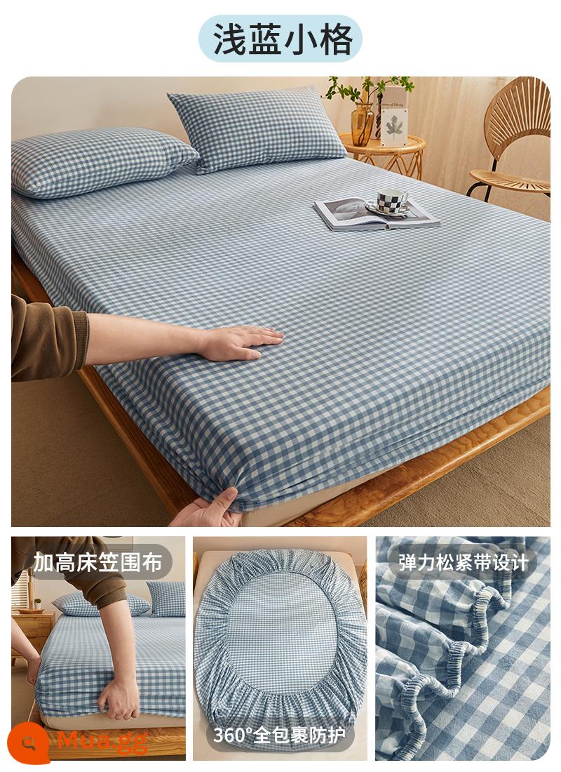 Cotton Giặt Cotton Trang Bị Tấm Đơn 100 Cotton Trải Giường Ký Túc Xá Đơn Tấm Bảo Vệ Nệm Vỏ Gối 3 Bộ 3 - Lưới nhỏ màu xanh nhạt [100% cotton đã giặt]