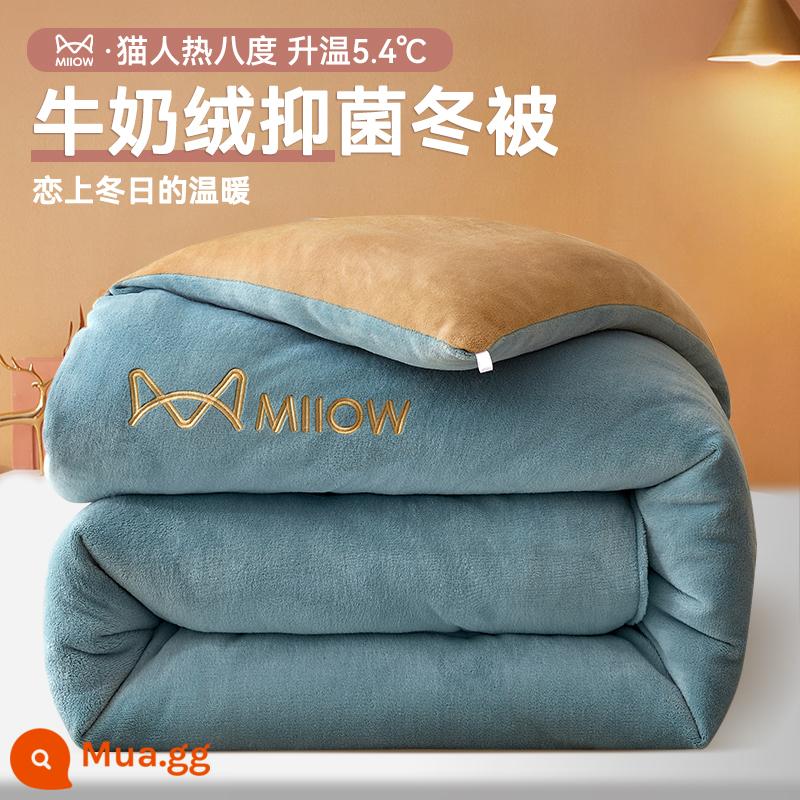 Catman Sữa Nhung Chăn Mùa Đông Chăn Mùa Đông Dày Ấm Chăn Ký Túc Xá Sinh Viên Đơn Quilt Core 2023 Mới Chăn Ga Gối - Chăn nhung ấm áp mùa đông kháng khuẩn màu xanh đậm